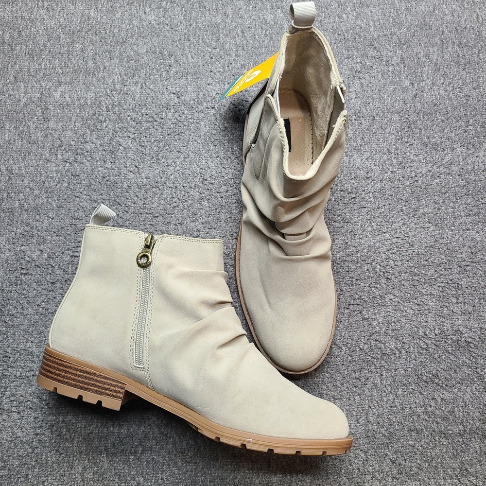 Sporto Misty Ankle‎ Boots Women Size 10 Beige NEW Ruched Faux Fur Lined Zipper - Picture 2 of 6
